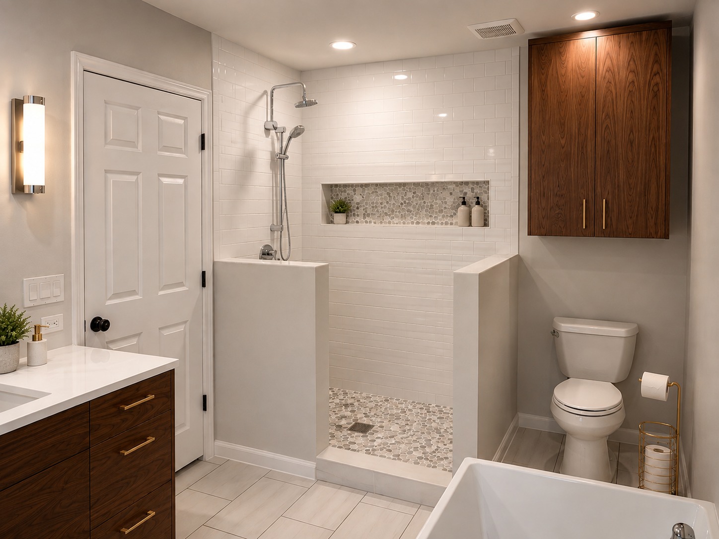 White subway tile shower remodel
