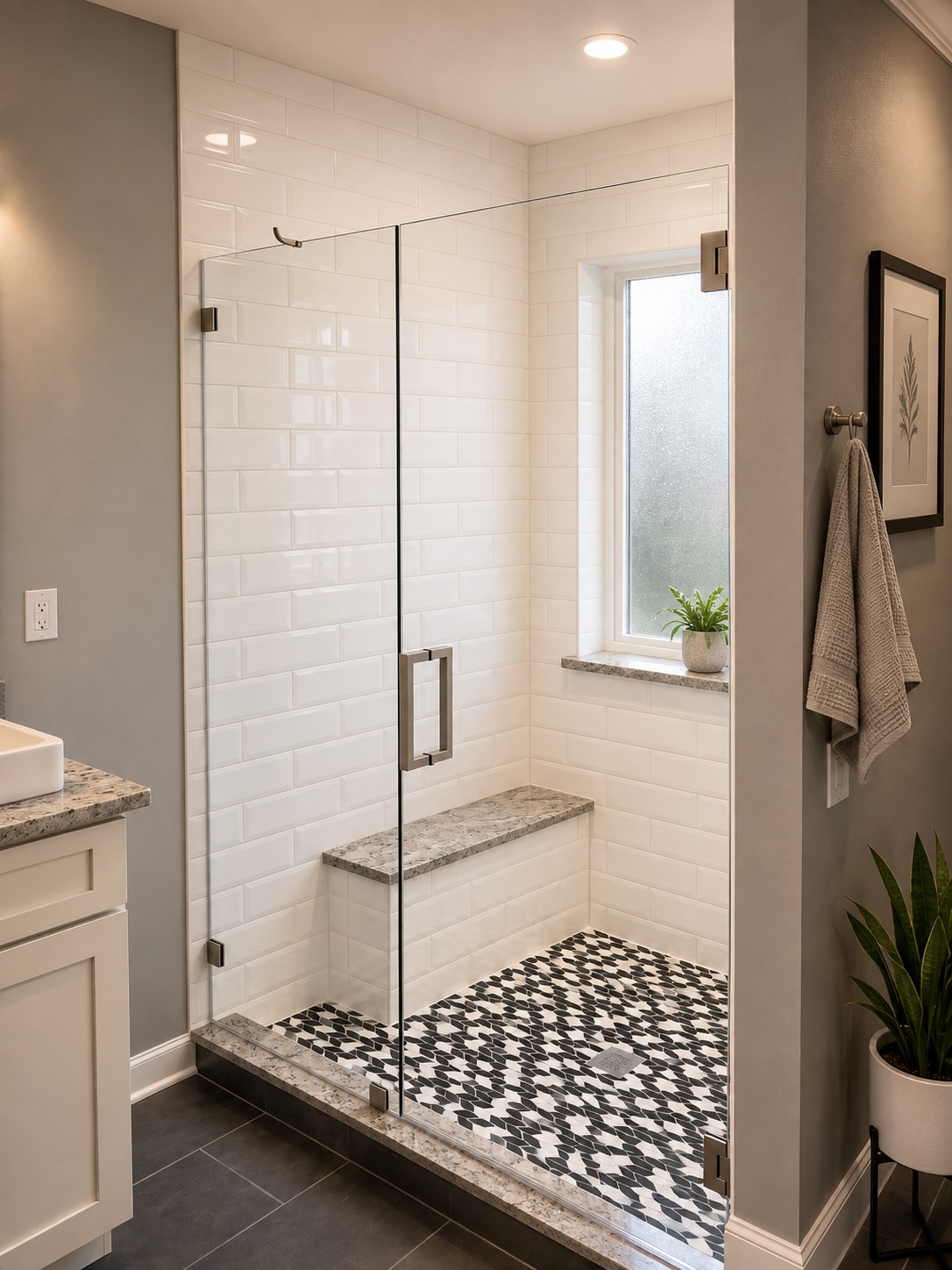 Bright glass shower remodel